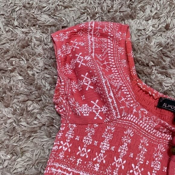 Almost Famous Boho Hippie Coral Short Sleeve Mid Length Babydoll Dress Size S - Picture 3 of 9